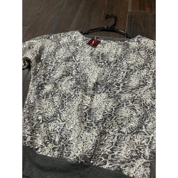 Kaktus NWT Sequined Abstract Animal Print Sweatshirt Grey Ribbed Cuffs Hem Sz XS - Picture 5 of 10